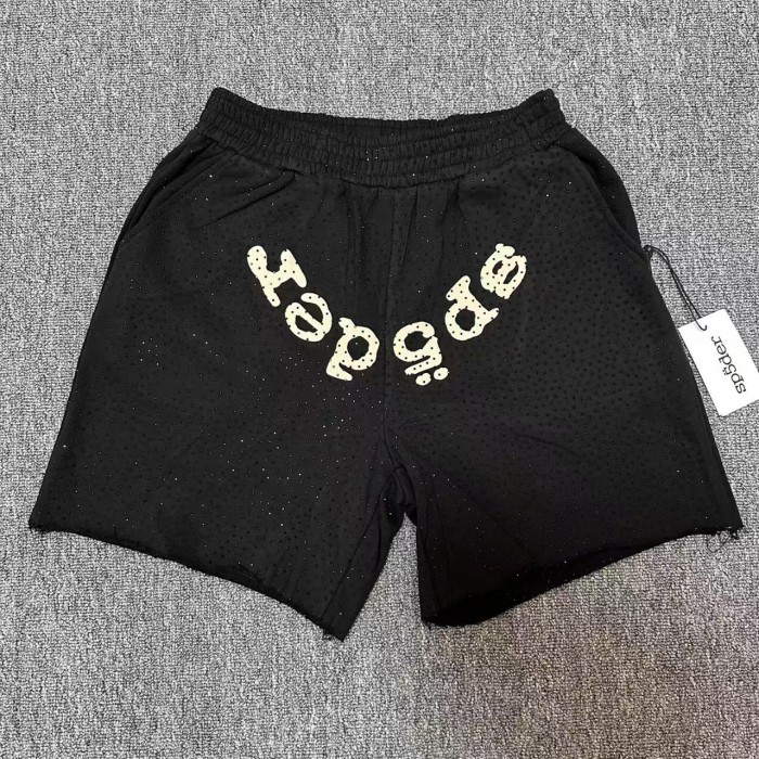 All-Over American Letter Print Full Rhinestone Raw Edge Shorts 4 colors 29097831