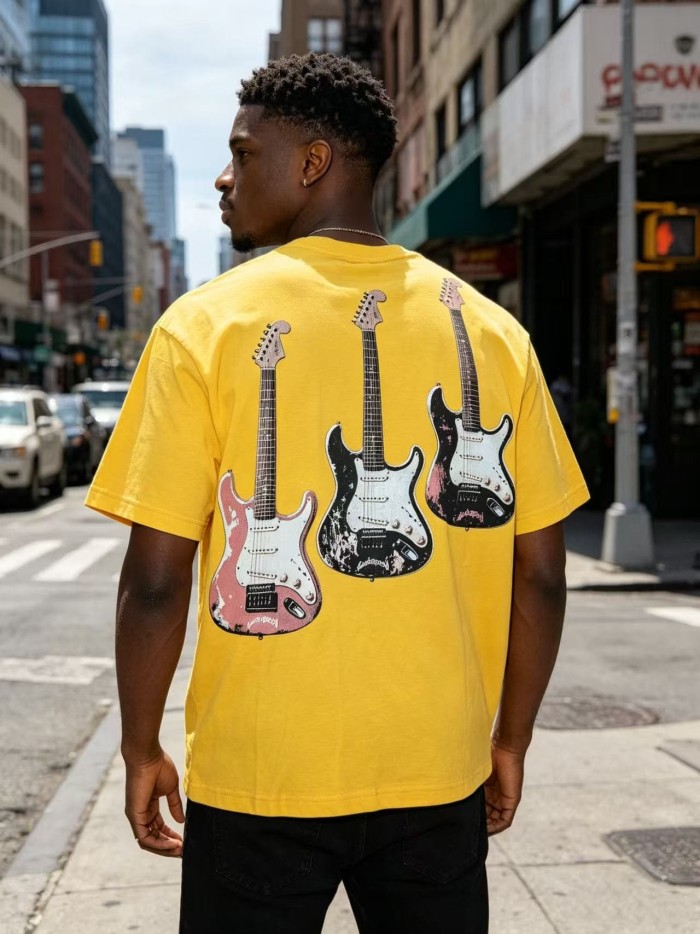 Skull Guitar Band Print Washed Tee 29098140