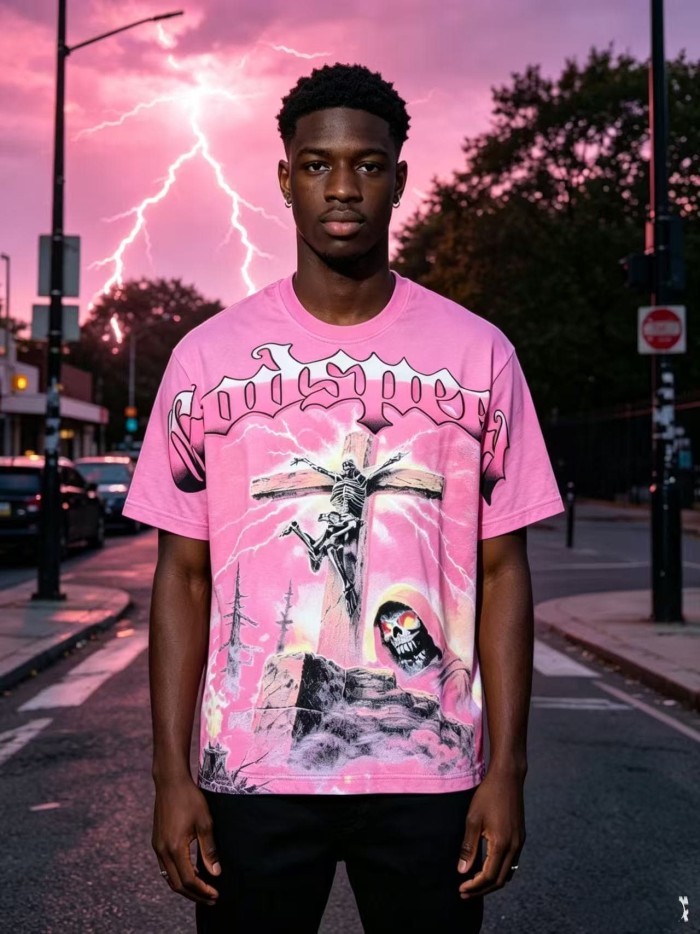 Electric Skull Cross Print Washed Tee 29098133