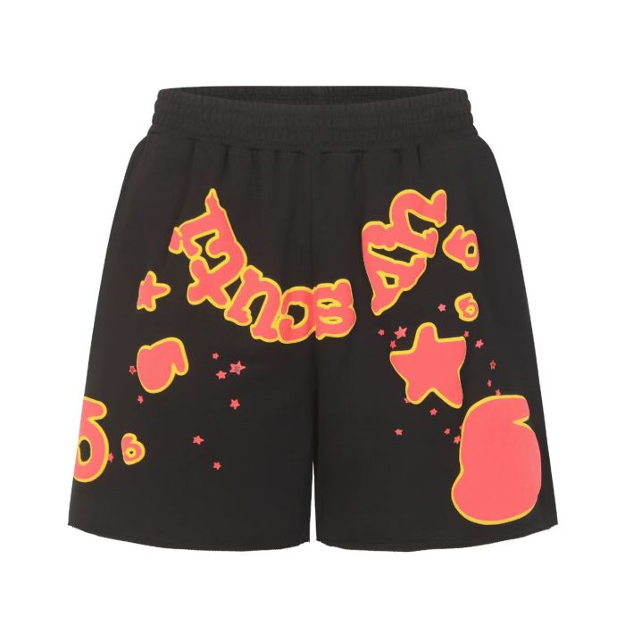 Graffiti Bubble Letter & Star Print Black Casual Shorts 29097857