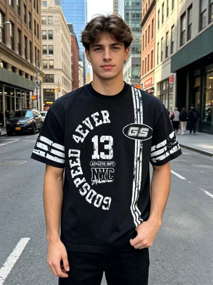 Retro No.13 Sport Style Print Washed Tee 2 colors 29098134