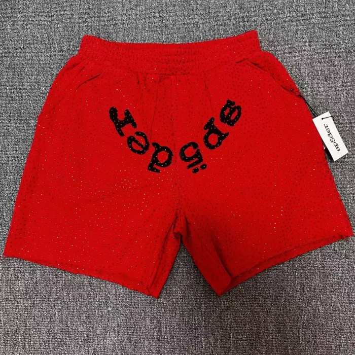 All-Over American Letter Print Full Rhinestone Raw Edge Shorts 4 colors 29097831