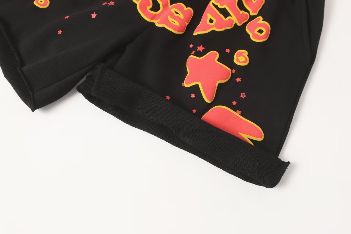 Graffiti Bubble Letter & Star Print Black Casual Shorts 29097857