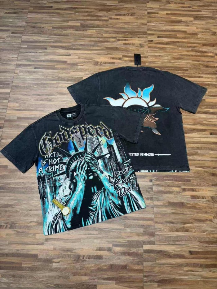Face-Covering Statue of Liberty Print Washed Tee 2 colors 29098148