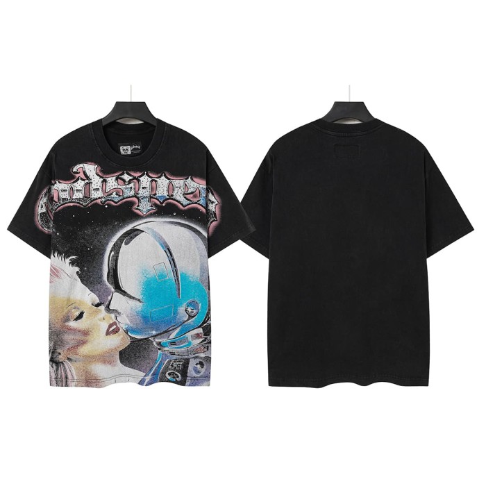 Starry Lovers Kiss Rhinestone Print Washed Tee 2 colors 29098149