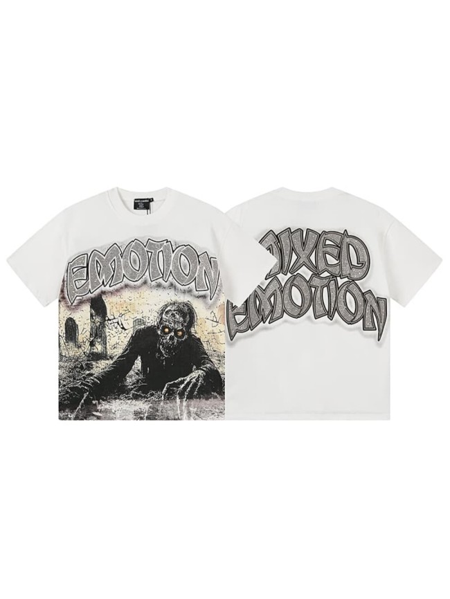 White Tomb Zombie Rhinestone Print Washed Tee 29105640