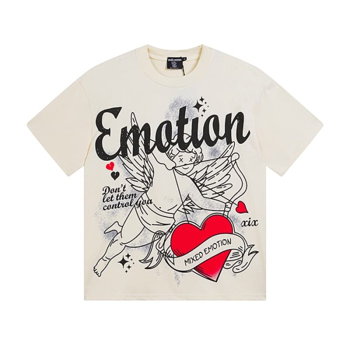 Stick Figure Red Heart Cupid Rhinestone Print Tee 29105632