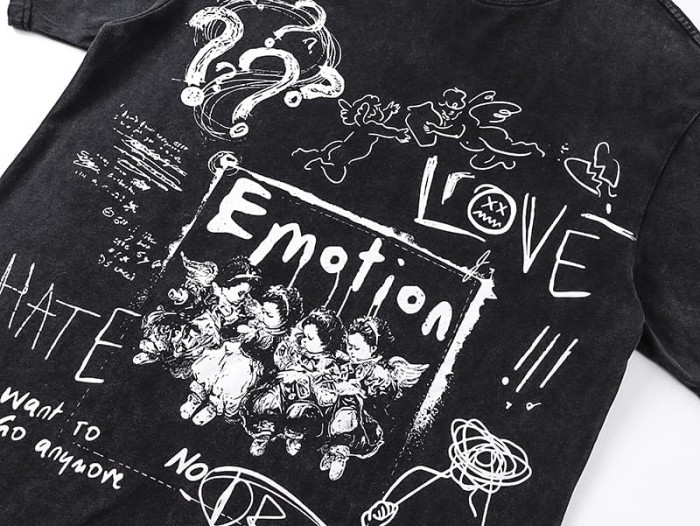 Black And White Graffiti Four Angels Print Washed Tee 29105636