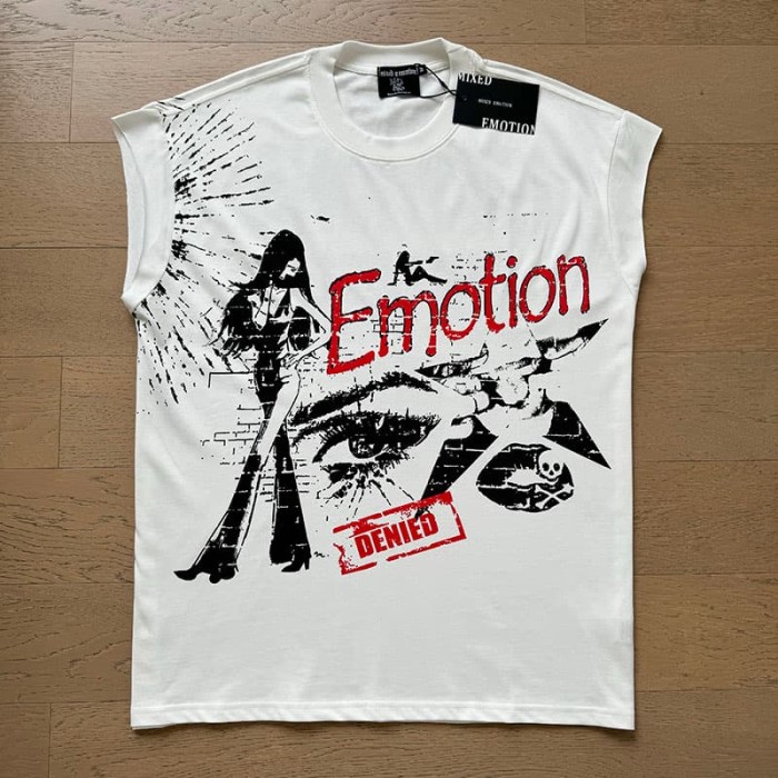 Black And White Slim Beauty Silhouette Print Sleeveless T-shirt 29105630