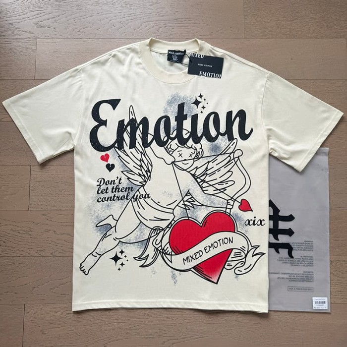 Stick Figure Red Heart Cupid Rhinestone Print Tee 29105632