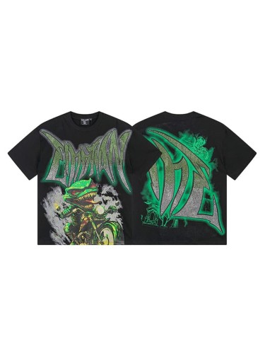 Motorcycle Lizard Monster Rhinestone Print Washed Tee 29105649
