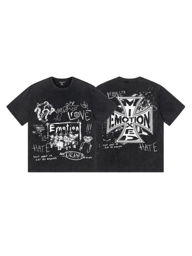 Black And White Graffiti Four Angels Print Washed Tee 29105636
