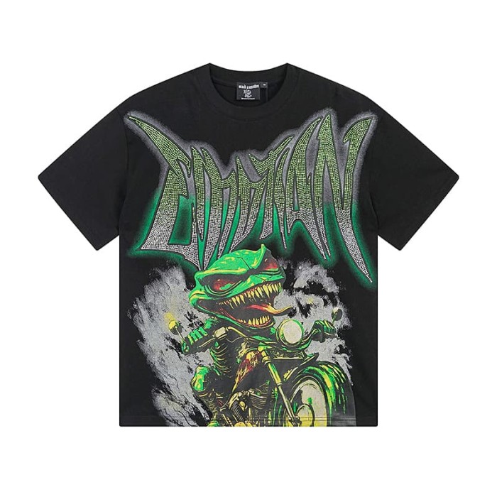 Motorcycle Lizard Monster Rhinestone Print Washed Tee 29105649
