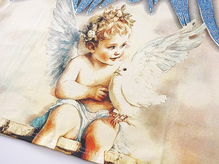 Dove Angel Gradient Rhinestone Print Washed Tee 2 colors 29105639