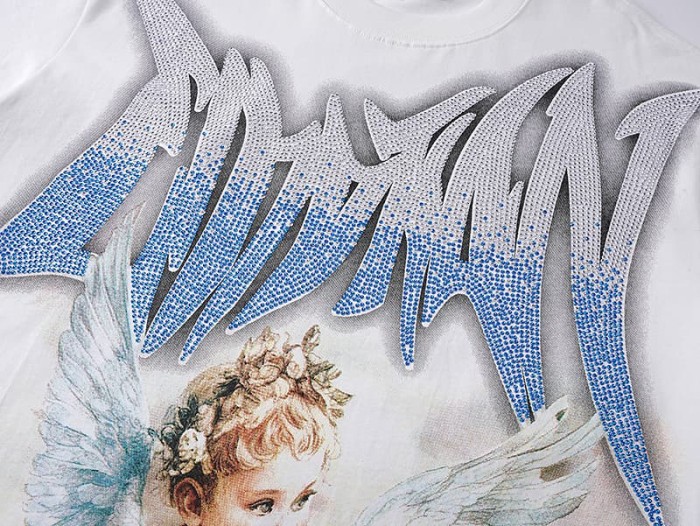 Dove Angel Gradient Rhinestone Print Washed Tee 2 colors 29105639