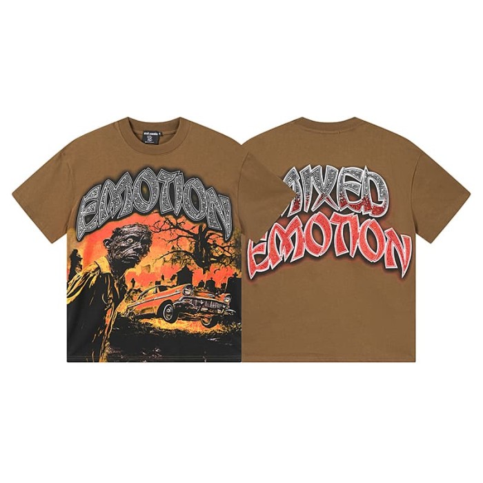 Dusk Cemetery Zombie Car Rhinestone Print Washed Tee 29105644