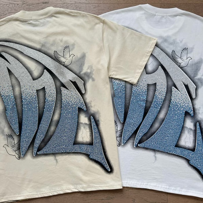 Dove Angel Gradient Rhinestone Print Washed Tee 2 colors 29105639