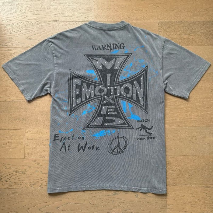Gray Tone Cross Three Angels Rhinestone Print Washed Tee 29105645