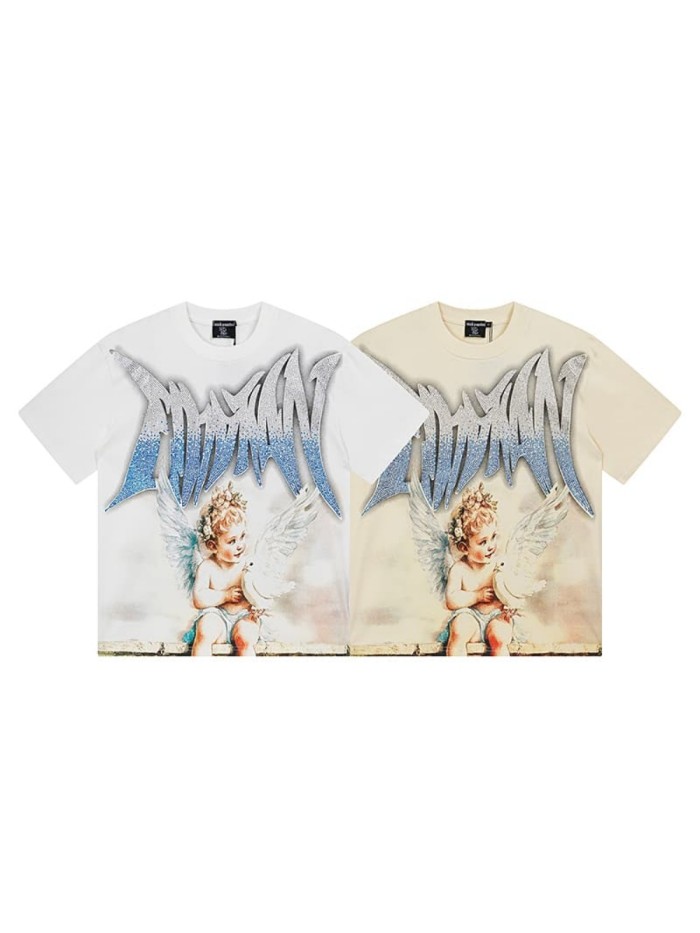 Dove Angel Gradient Rhinestone Print Washed Tee 2 colors 29105639