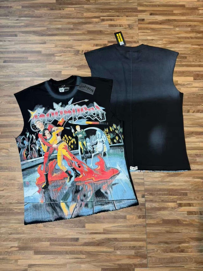Sci Fi Magic Comic Rhinestone Print Washed Vest 2 colors 29106664