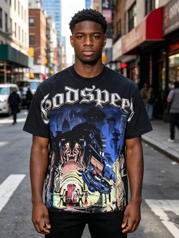 Future Urban Police And Gangster Rhinestone Print Washed Tee 29106667