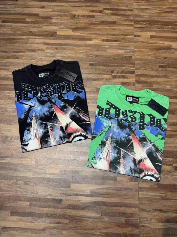 Broken Thorn Caged Eye Rhinestone Print Washed Tee 2 colors 29106668
