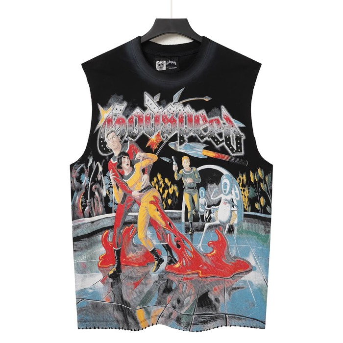 Sci Fi Magic Comic Rhinestone Print Washed Vest 2 colors 29106664