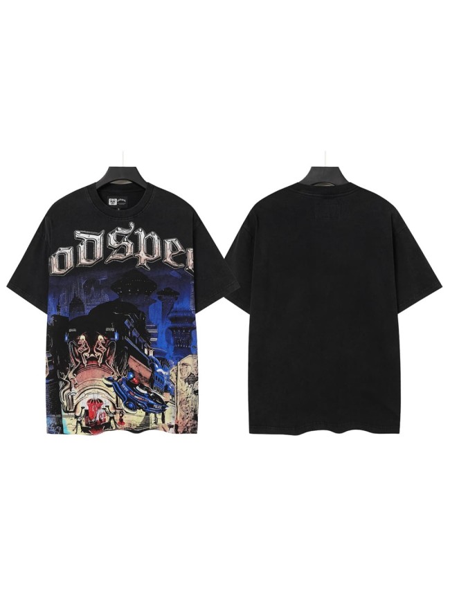Future Urban Police And Gangster Rhinestone Print Washed Tee 29106667