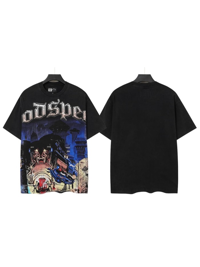 Future Urban Police And Gangster Rhinestone Print Washed Tee 29106667