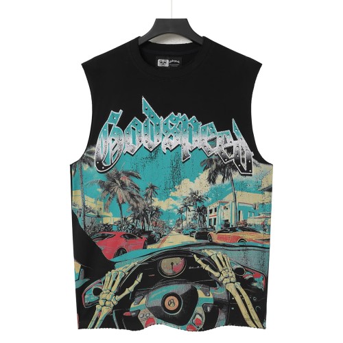 Skull Racing View Rhinestone Print Washed Vest 29106663