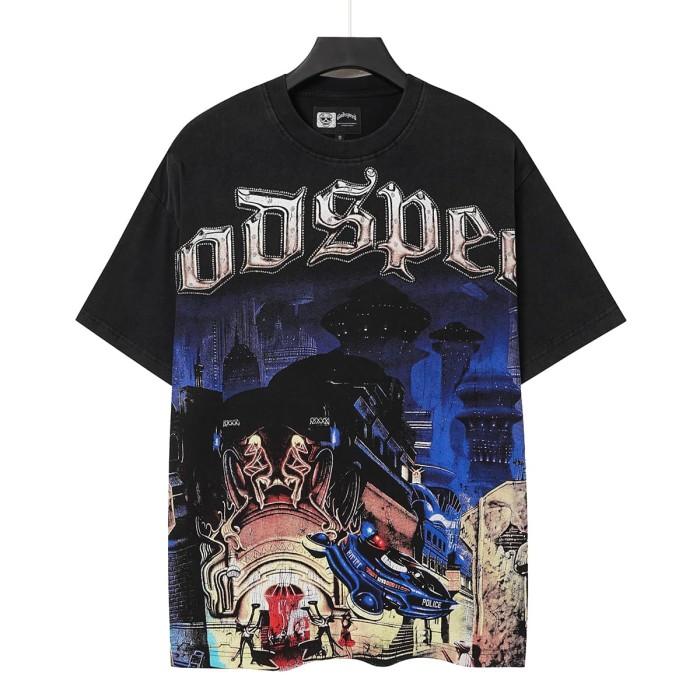 Future Urban Police And Gangster Rhinestone Print Washed Tee 29106667