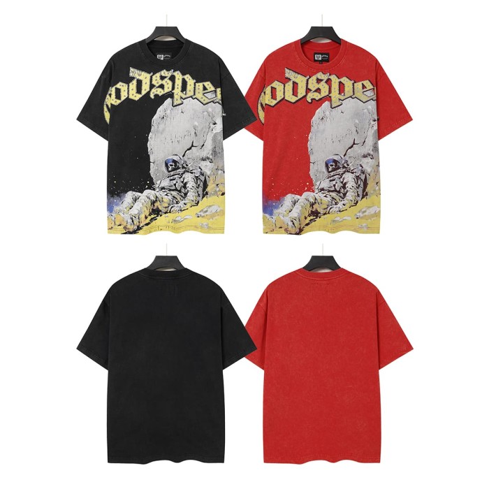 Fallen Skull Astronaut Rhinestone Print Washed Tee 2 colors 29106666