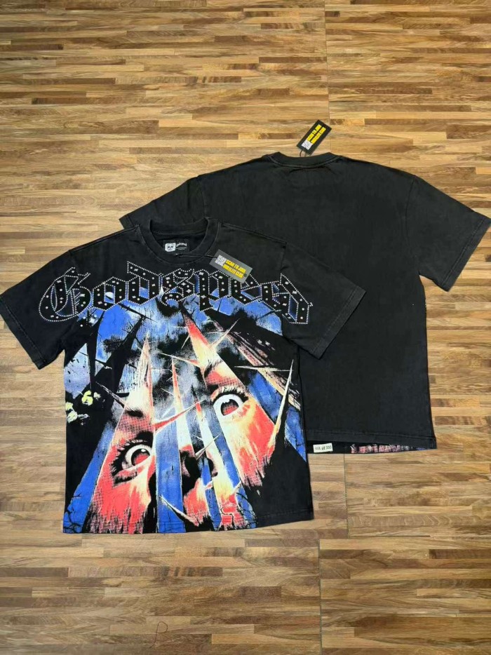Broken Thorn Caged Eye Rhinestone Print Washed Tee 2 colors 29106668