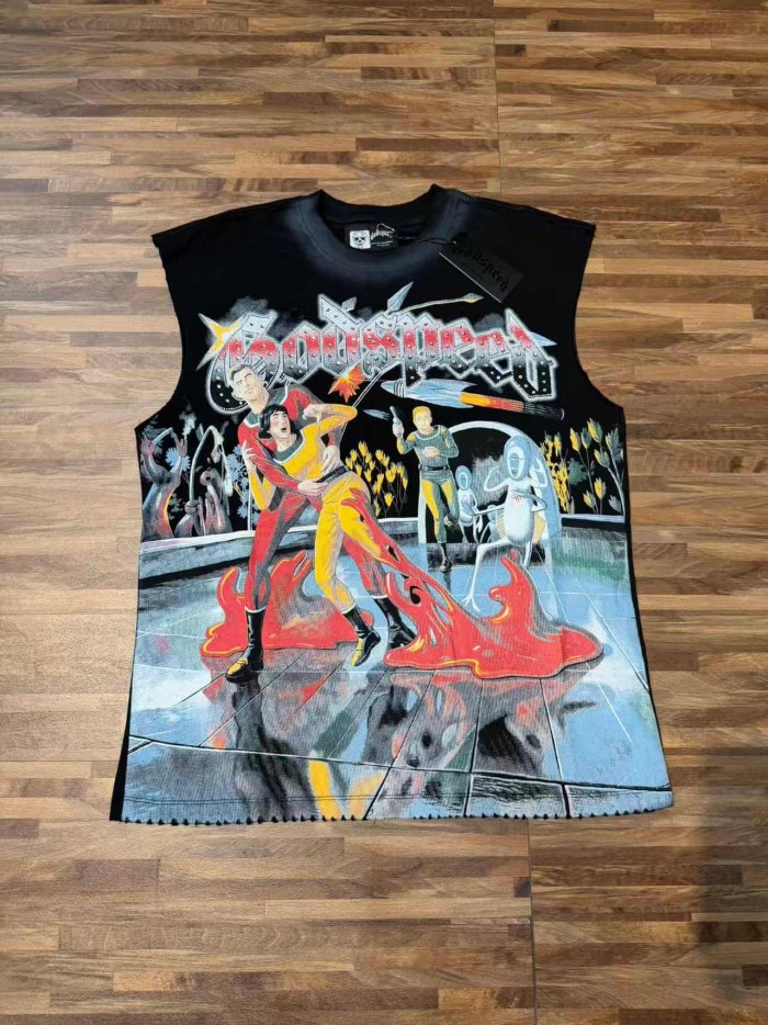 Sci Fi Magic Comic Rhinestone Print Washed Vest 2 colors 29106664