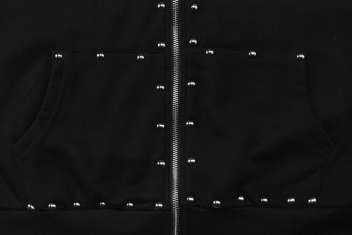 Gothic Letter Patch & Metal Rivets Full Zip Hoodie 2 colors 29107708