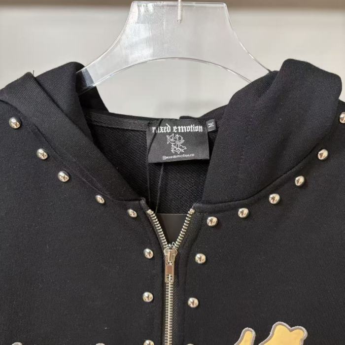 Gothic Letter Patch & Metal Rivets Full Zip Hoodie 2 colors 29107708