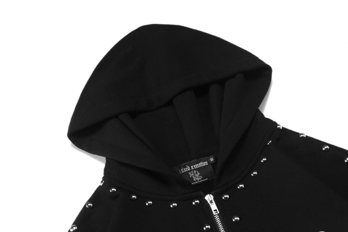 Gothic Letter Patch & Metal Rivets Full Zip Hoodie 2 colors 29107708