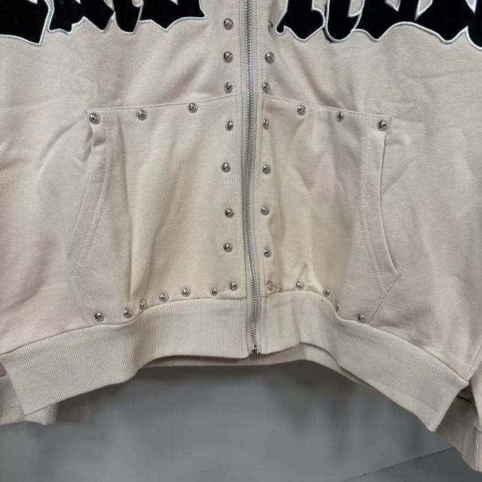 Gothic Letter Patch & Metal Rivets Full Zip Hoodie 2 colors 29107708