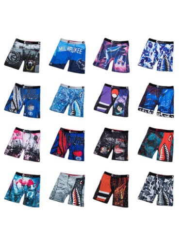 NBA Team & Anime Shark Mouth Graphic Stretch Underwear Men's Long Boxer Briefs 16 colors 29110851