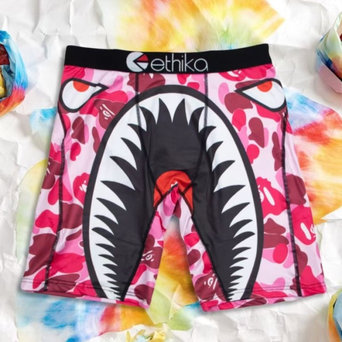 Shark Mouth & Letter Culture Print Stretch Underwear Men's Long Boxer Briefs 16 colors 29111060