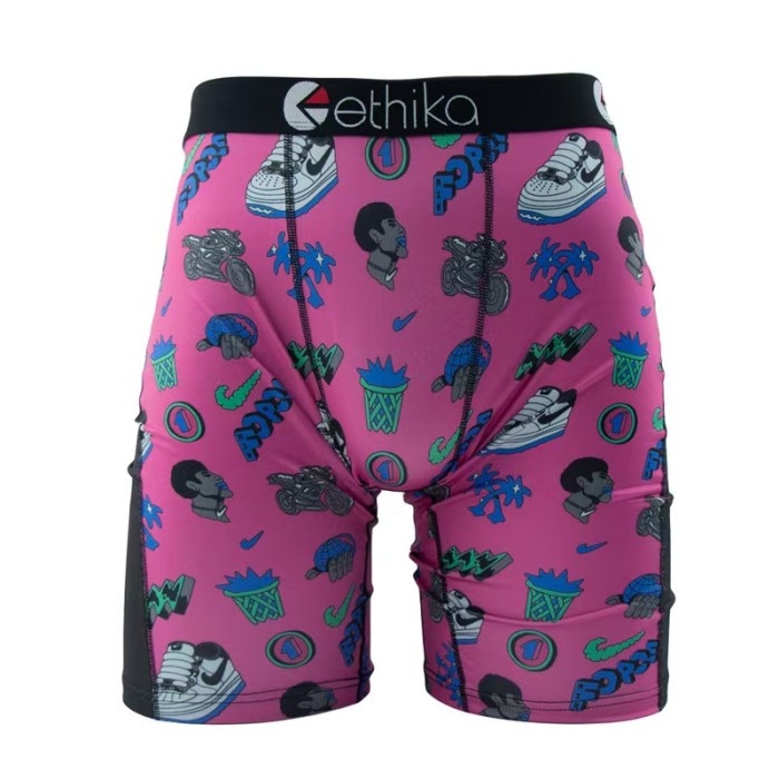 Shark Mouth & Letter Culture Print Stretch Underwear Men's Long Boxer Briefs 16 colors 29111060