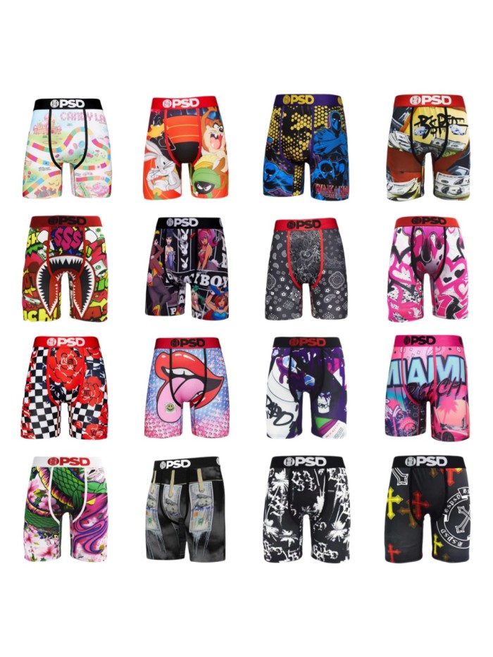 Cross Skull & Miami City Letter Novelty Print Men's Athletic Boxer Shorts Underwear 16 colors 29111305