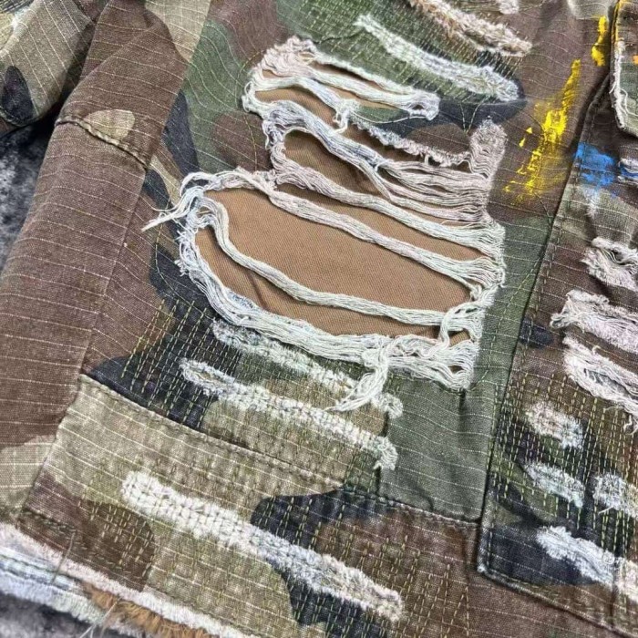 1:1 quality version Multi-Color Leather Patch Splatter Paint Camo Ripped Cargo Shorts 2 colors 29114935