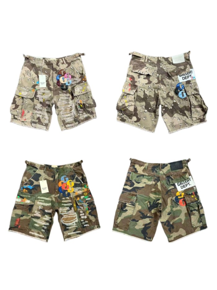 1:1 quality version Multi-Color Leather Patch Splatter Paint Camo Ripped Cargo Shorts 2 colors 29114935