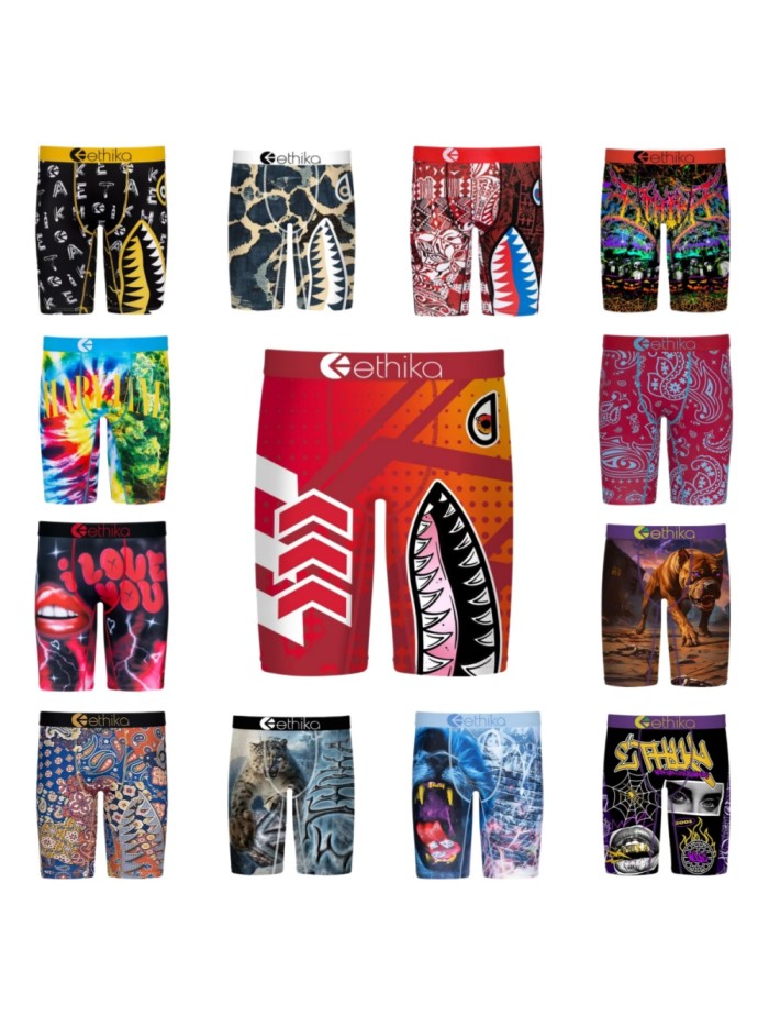 Multi-Pattern Art Printed Long Men's Quick Dry Extended Athletic Boxer Briefs 15 colors 29114323