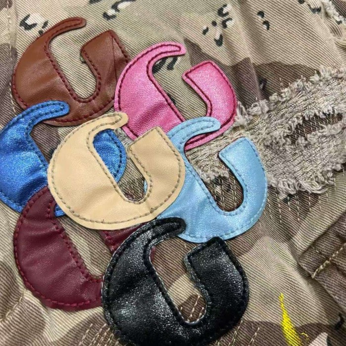 1:1 quality version Multi-Color Leather Patch Splatter Paint Camo Ripped Cargo Shorts 2 colors 29114935