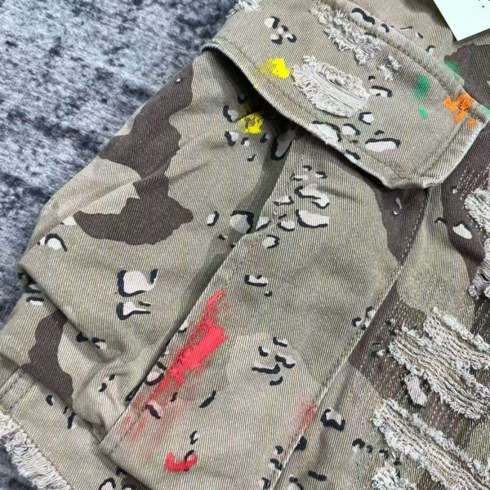 1:1 quality version Multi-Color Leather Patch Splatter Paint Camo Ripped Cargo Shorts 2 colors 29114935