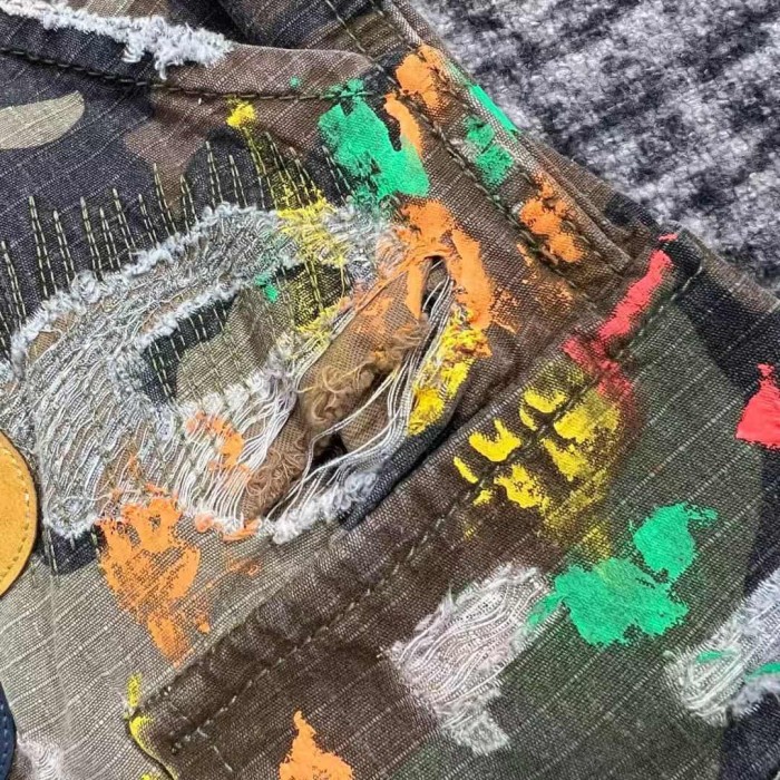 1:1 quality version Multi-Color Leather Patch Splatter Paint Camo Ripped Cargo Shorts 2 colors 29114935