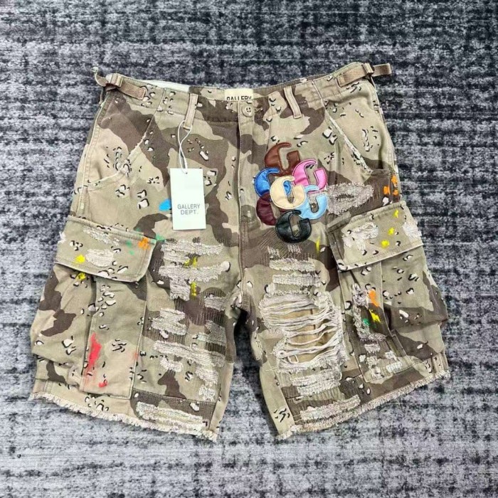 1:1 quality version Multi-Color Leather Patch Splatter Paint Camo Ripped Cargo Shorts 2 colors 29114935
