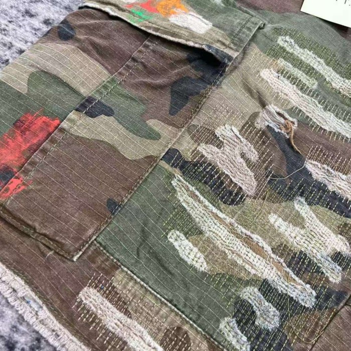 1:1 quality version Multi-Color Leather Patch Splatter Paint Camo Ripped Cargo Shorts 2 colors 29114935
